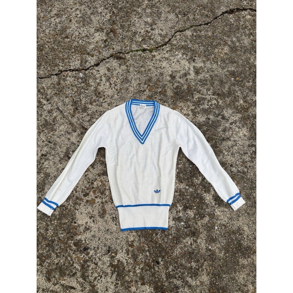 Vintage 1970s Adidas Women’s Tennis V Neck Sweater Made In West Germany medium